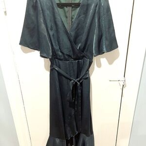 Lulus Satin Faux-Wrap Midi Dress, size M